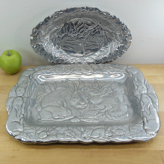 Arthur Court 1990 Pair Aluminum Bunny Rabbit Tray Platter Bowl