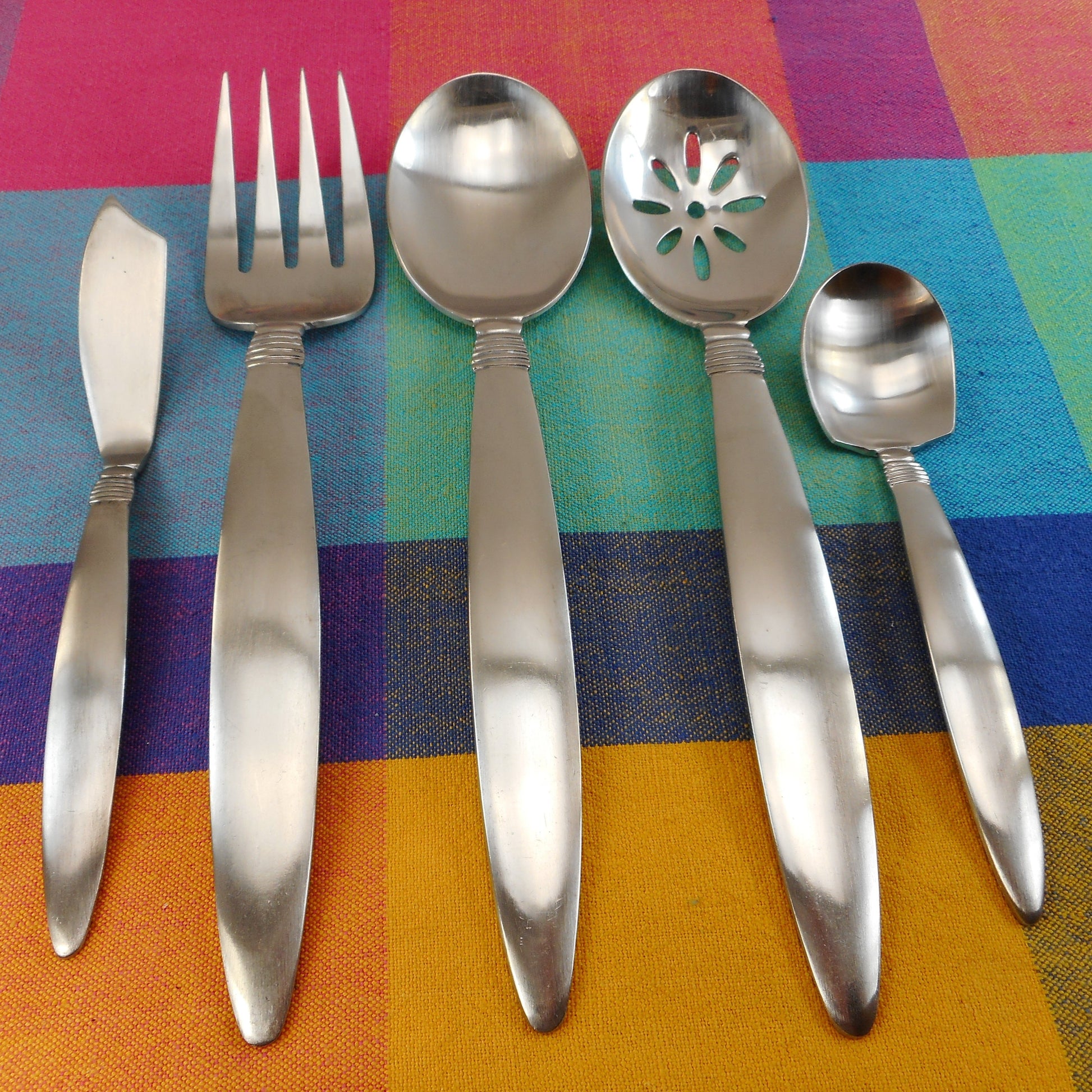 Pfaltzgraff RALEIGH 5 Piece Serving Set 18-8 Satin Stainless Spoons Fork Butter