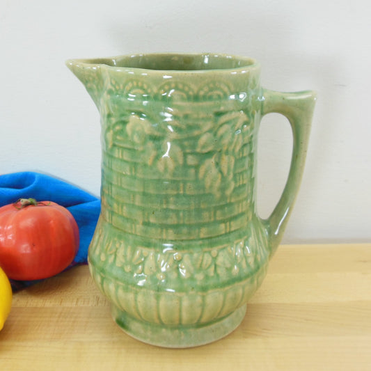 RRP Robinson-Ransbottom Pottery Yellow Ware Green Rosella Pitcher