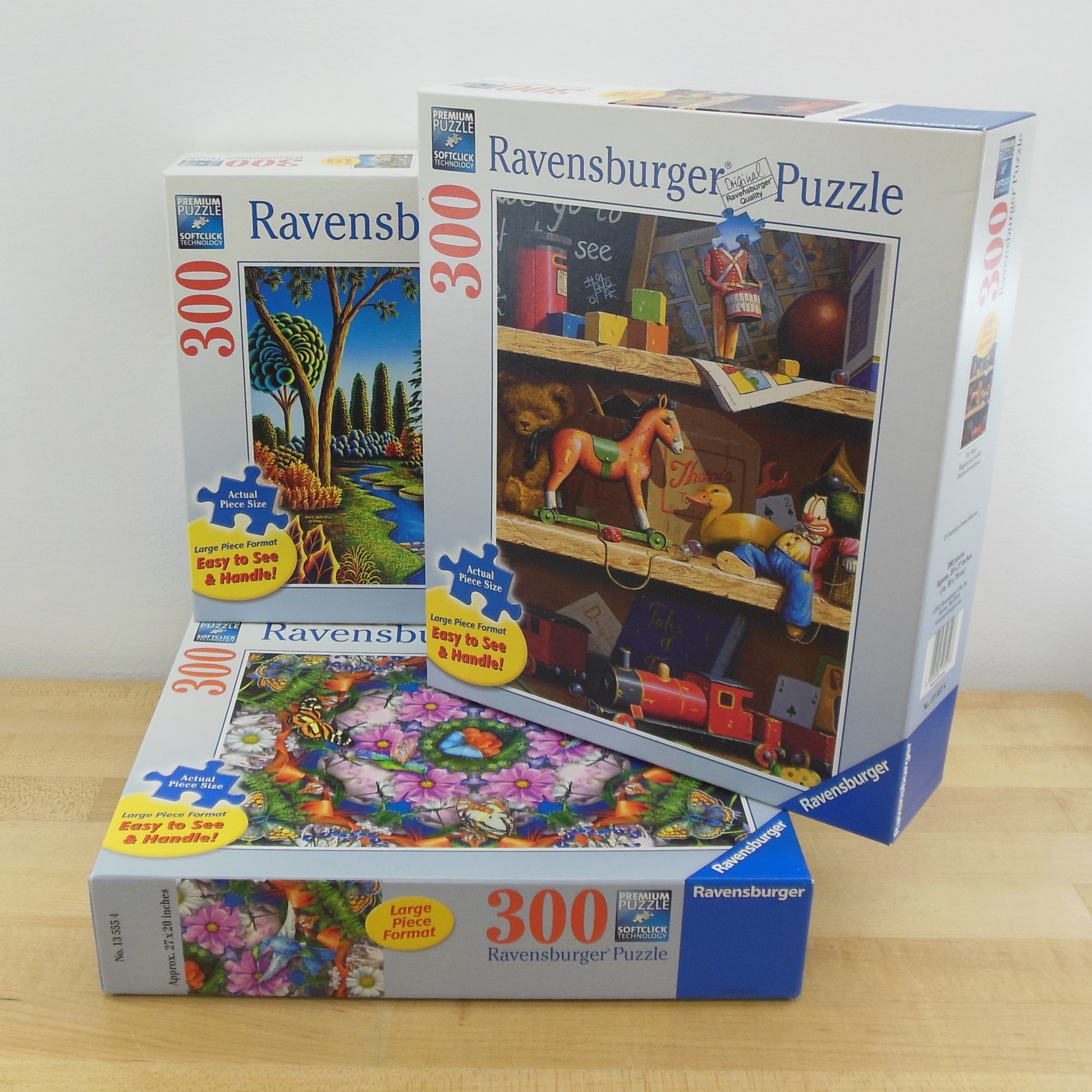 Ravensburger Puzzle 3 Lot 300 Large Pieces Cottage Dream Toy Shelf Flower Kaleidoscope