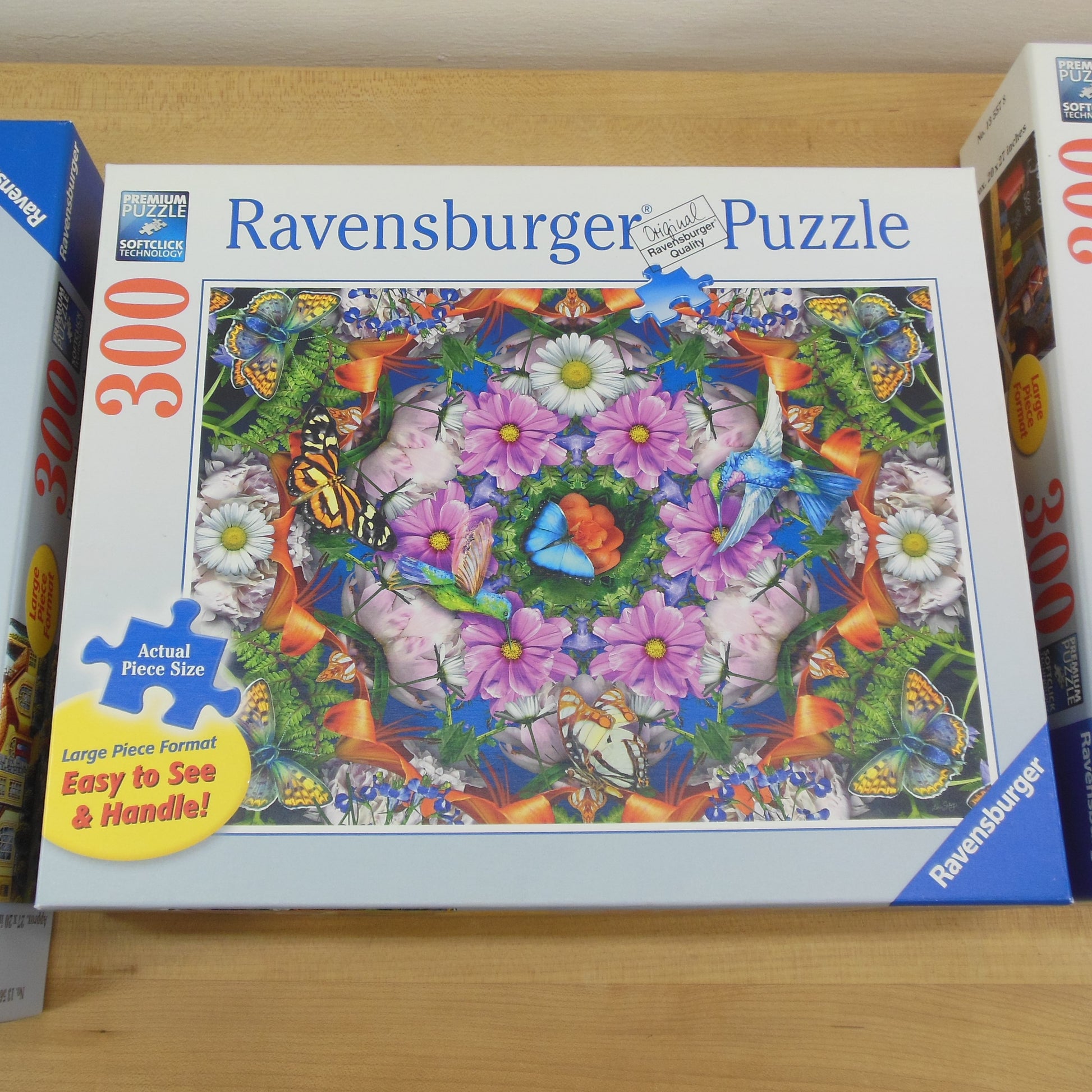 Ravensburger Puzzle 3 Lot 300 Large Pieces Cottage Dream Toy Shelf Flower Kaleidoscope Used