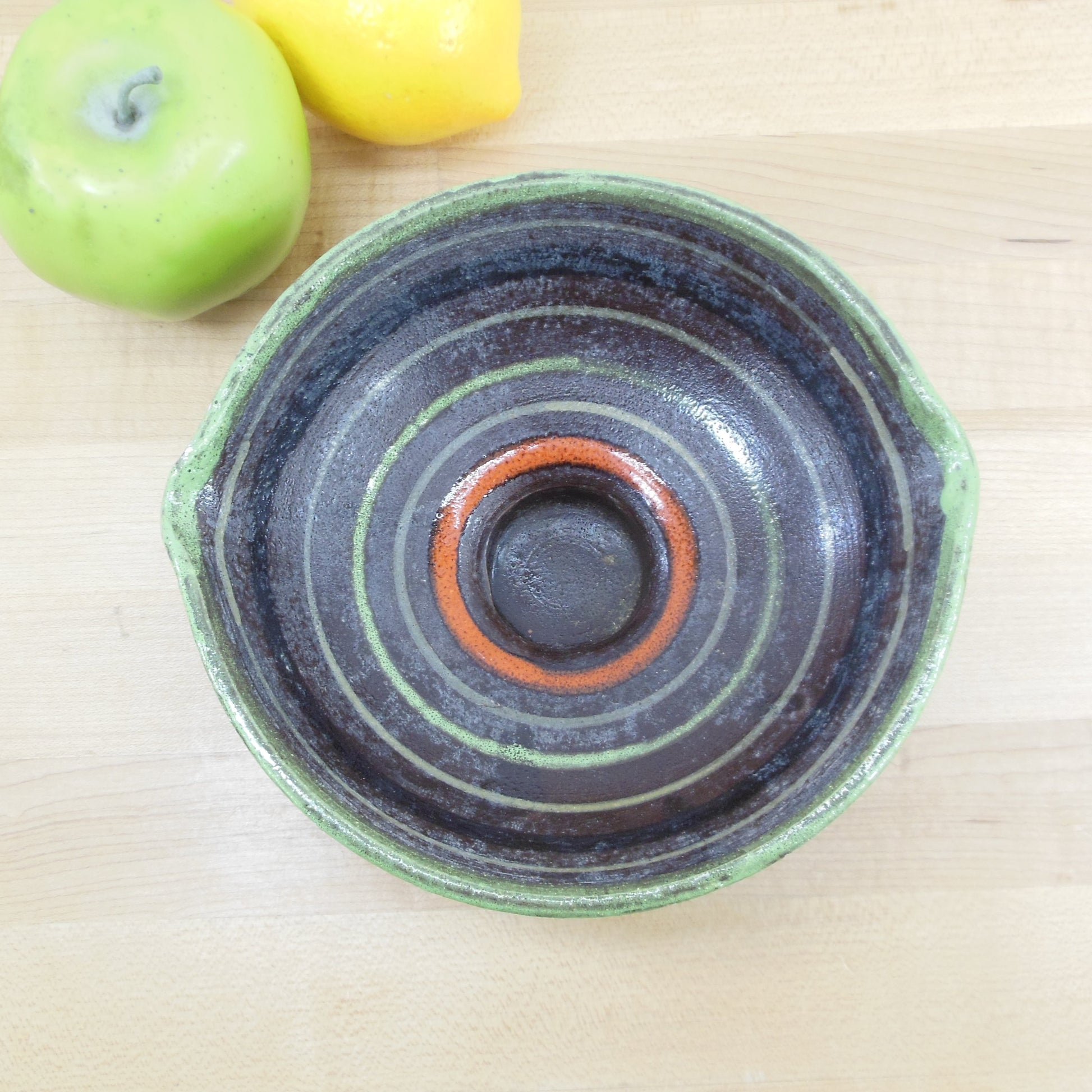 Italy Pottery Bowl with Spouts Orange/Green Stripes - Raymor Bitossi Rosenthal Netter Era Vintage