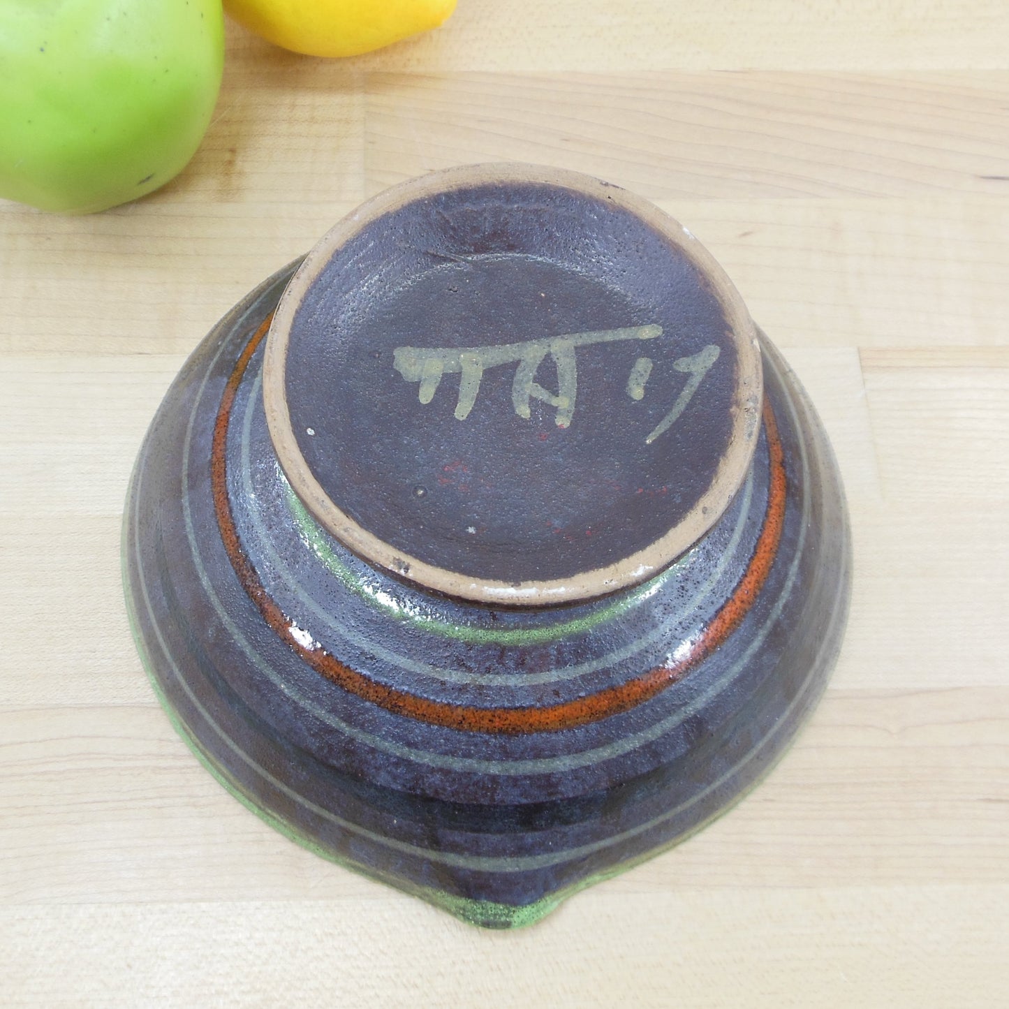 Italy Pottery Bowl with Spouts Orange/Green Stripes - Raymor Bitossi Rosenthal Netter Era Orange Green Black Stripe