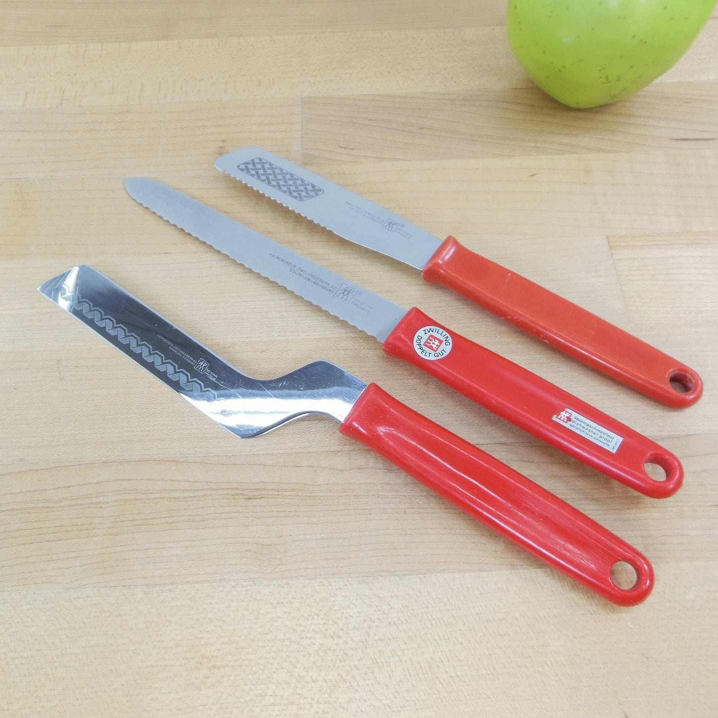 J.A. Henckels Germany 3 Set Knives Doppelt Gut Red Handles