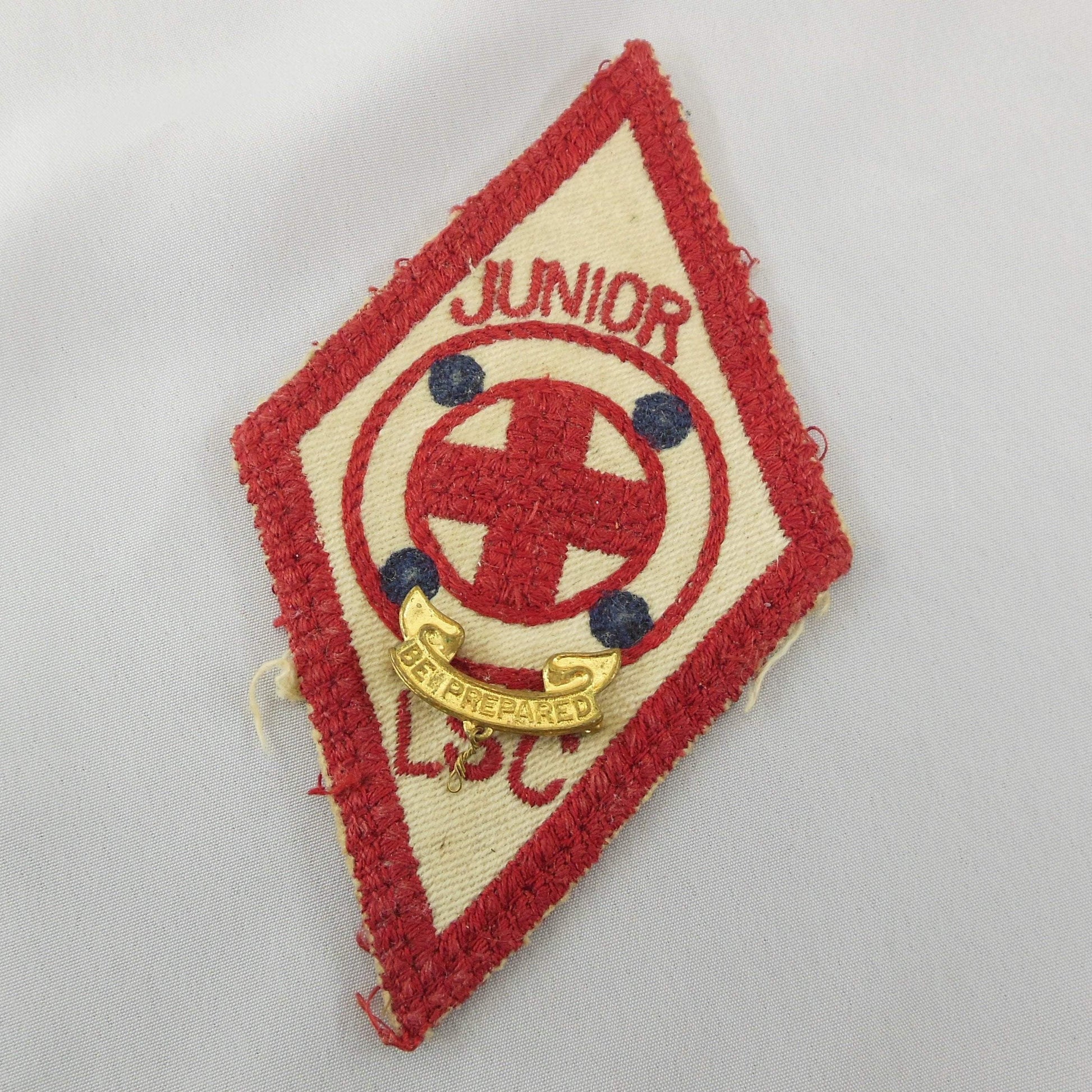 BSA Red Cross Junior LSC 1930's Patch & Boy Scout of America Be Prepared 1911 Pin