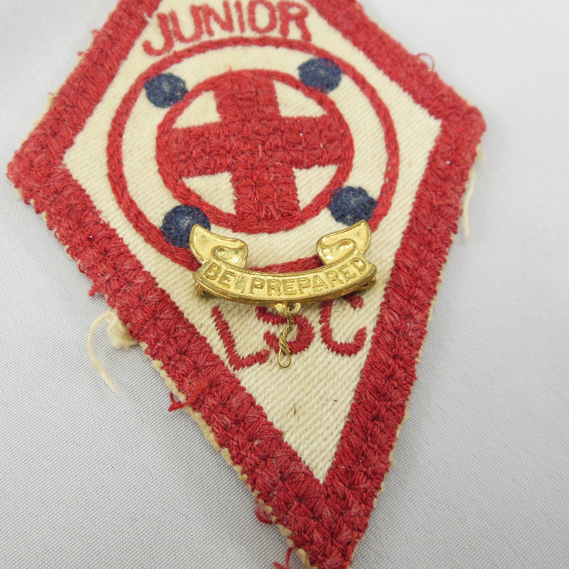 BSA Red Cross Junior LSC 1930's Patch & Boy Scout of America Be Prepared 1911 Pin Used