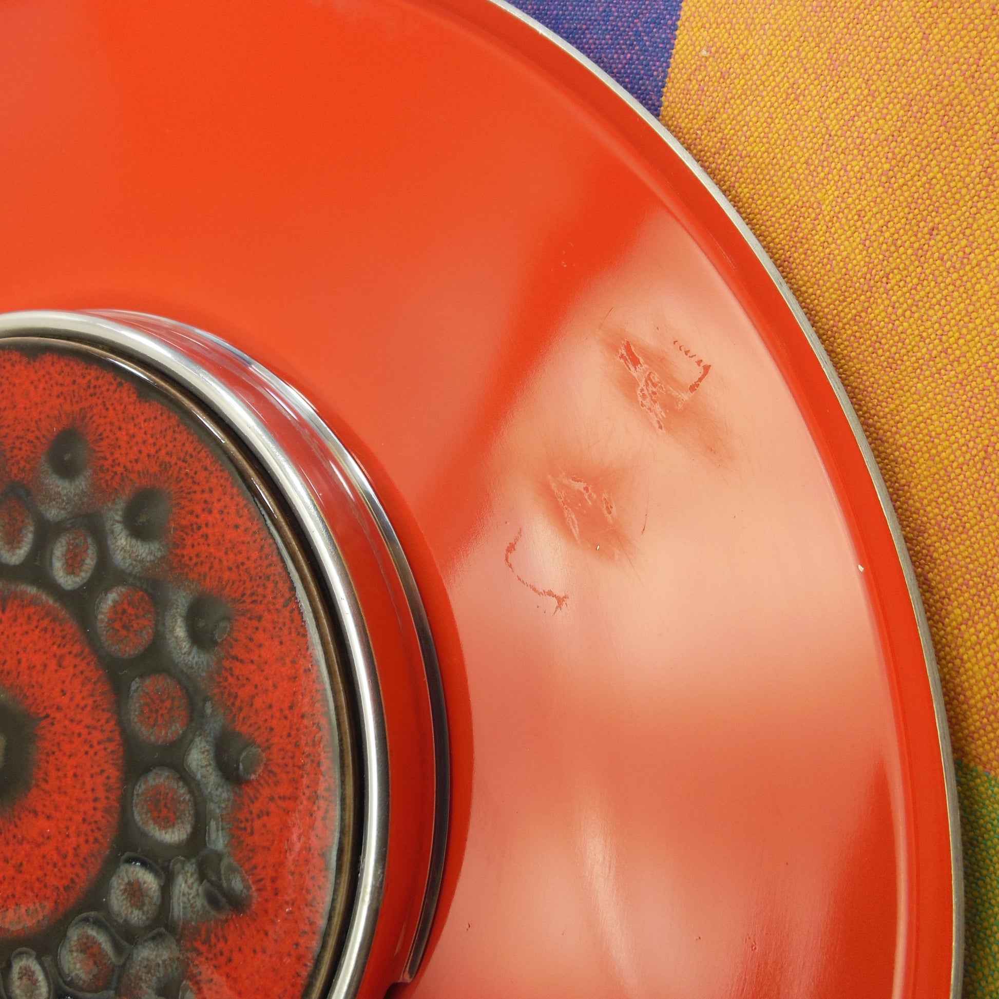 Unbranded Danish Modern Red/Orange Tile Metal Serving Platter MCM