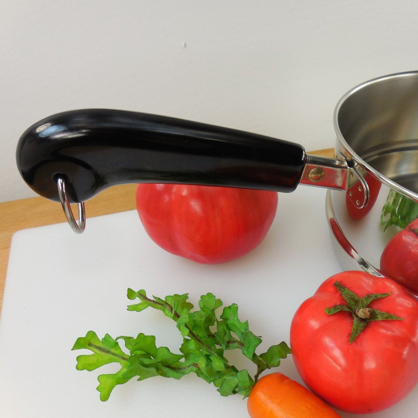 Revere Ware Stainless 2 & 3 Quart Saucepan Steamer Insert - with Black Handle - Vintage Cookware Clean