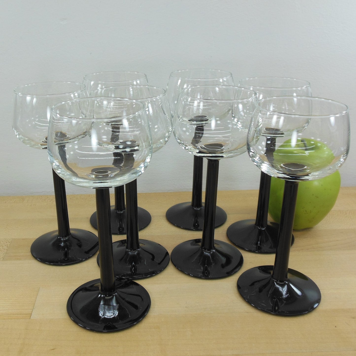 Durand France Luminarc Domino Black Stem - 8 Rhine Wine Stemware Glasses