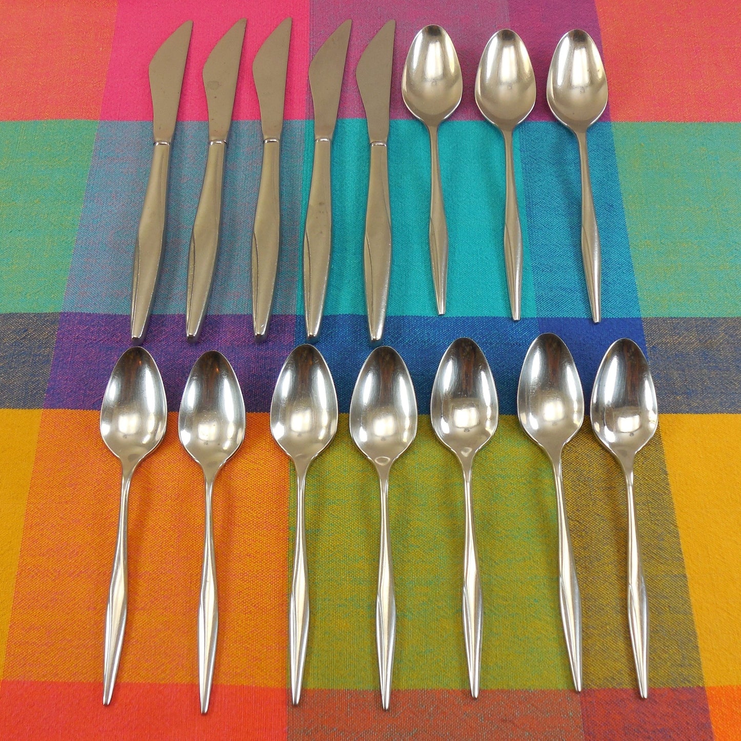 Rogers Bros. 15 Pieces YOUTH Stainless Flatware - Place Spoons Knives Teaspoons MCM