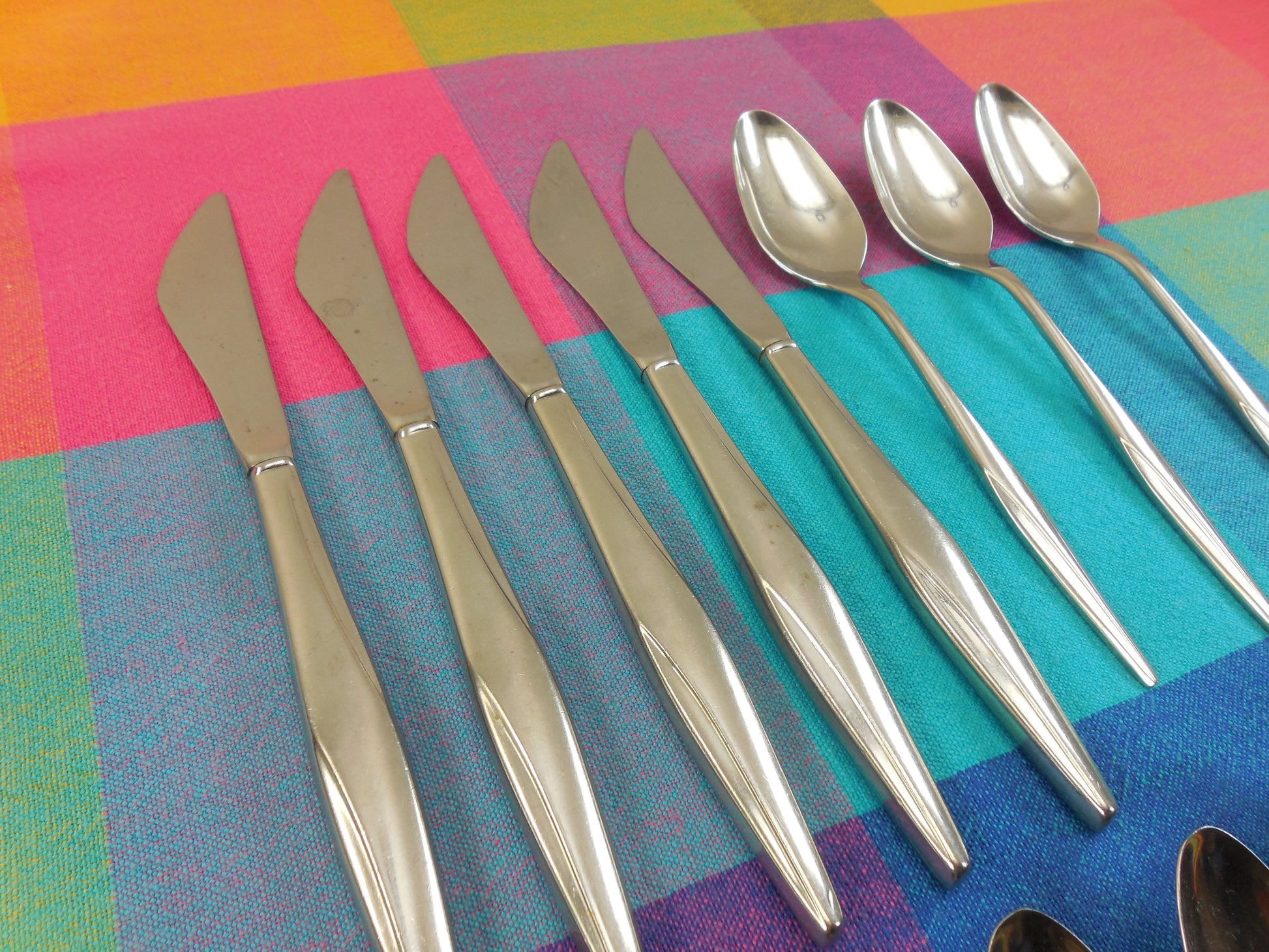 Rogers Bros. 15 Pieces YOUTH Stainless Flatware - Place Spoons Knives Teaspoons MCM 1960s