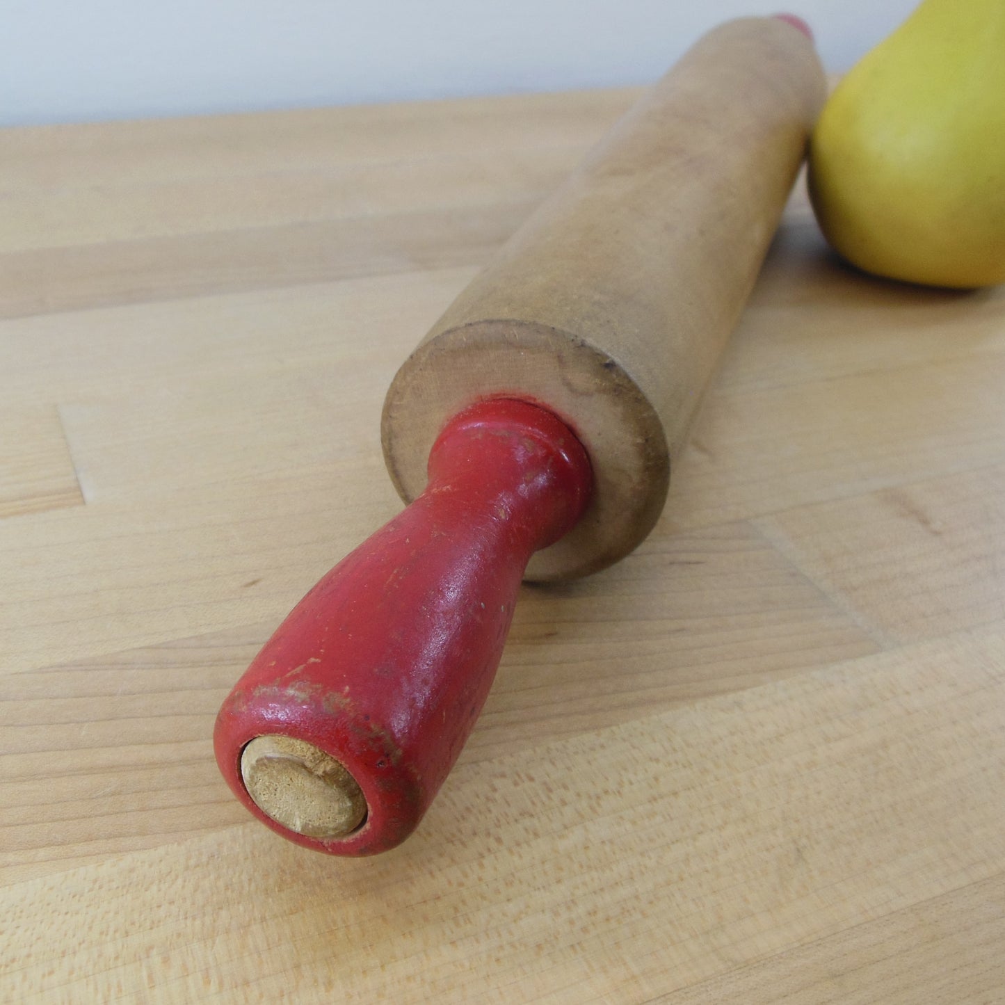 Unbranded Maple Rolling Pin Red Handles Used