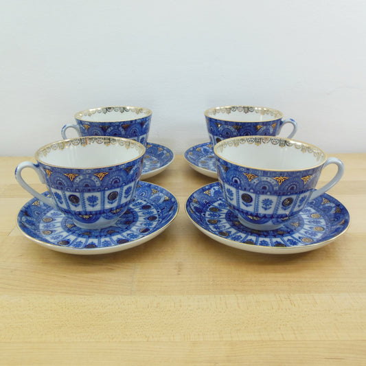 Lomonosov Russia Arches Tea Cup Saucer Cobalt Blue Gold - 4 Set