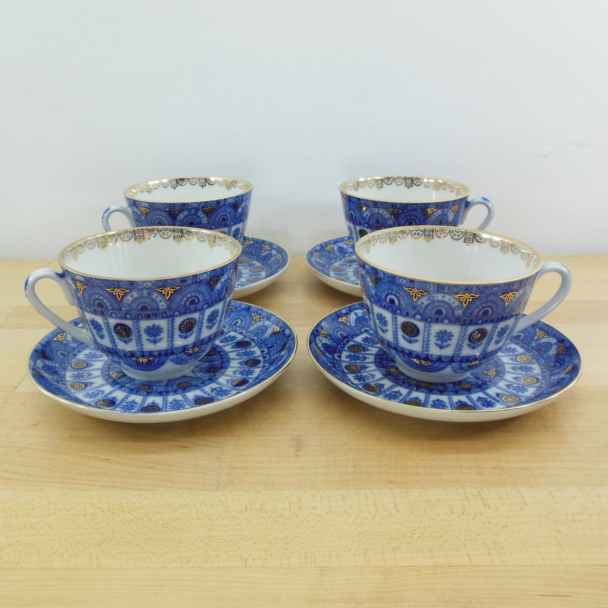 Lomonosov Russia Arches Tea Cup Saucer Cobalt Blue Gold - 4 Set