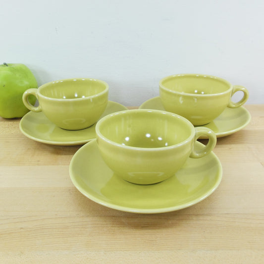 Russel Wright Iroquois Cup & Saucers Avocado Yellow Green - 3 Set