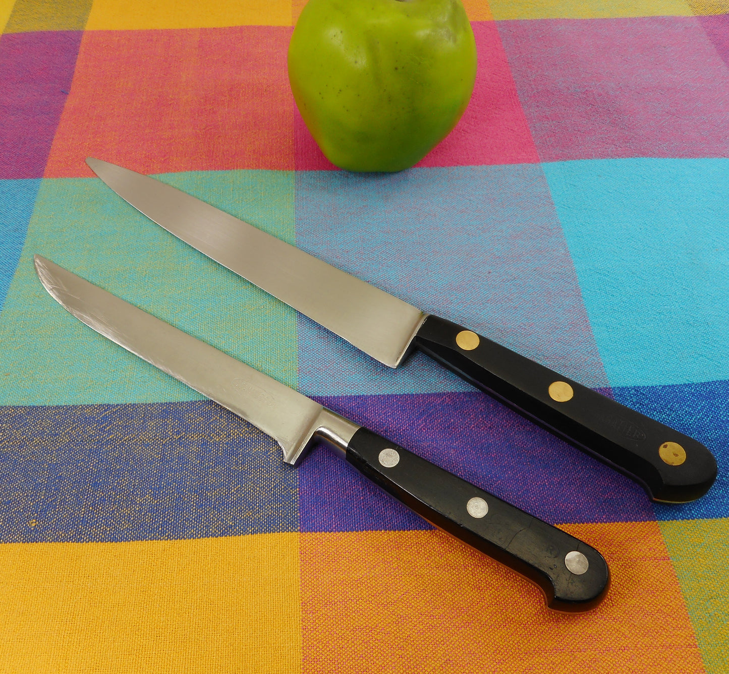 Sabatier France Pair Stainless Kitchen Knives wt Damage - 6" Utility & Lion 7.5" Slicing