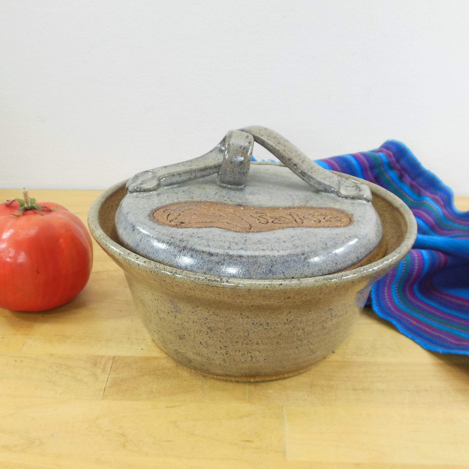 Studio Pottery Stoneware Lidded Salsa Serving Dish Bowl