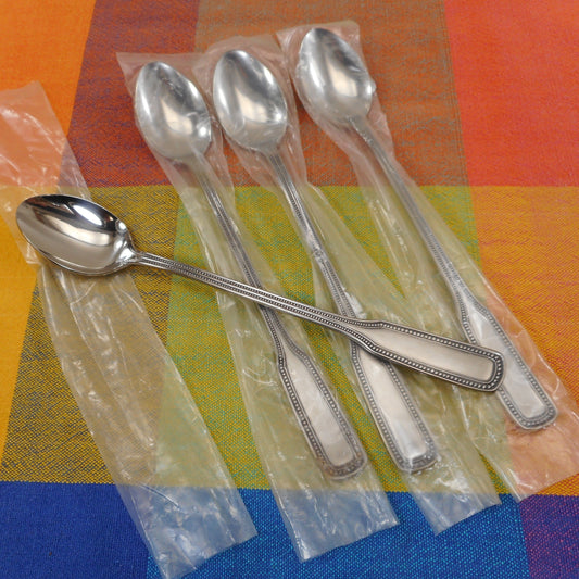 Salem Japan Stainless Flatware 1776 Beaded - New 4 Set Iced Tea Spoons