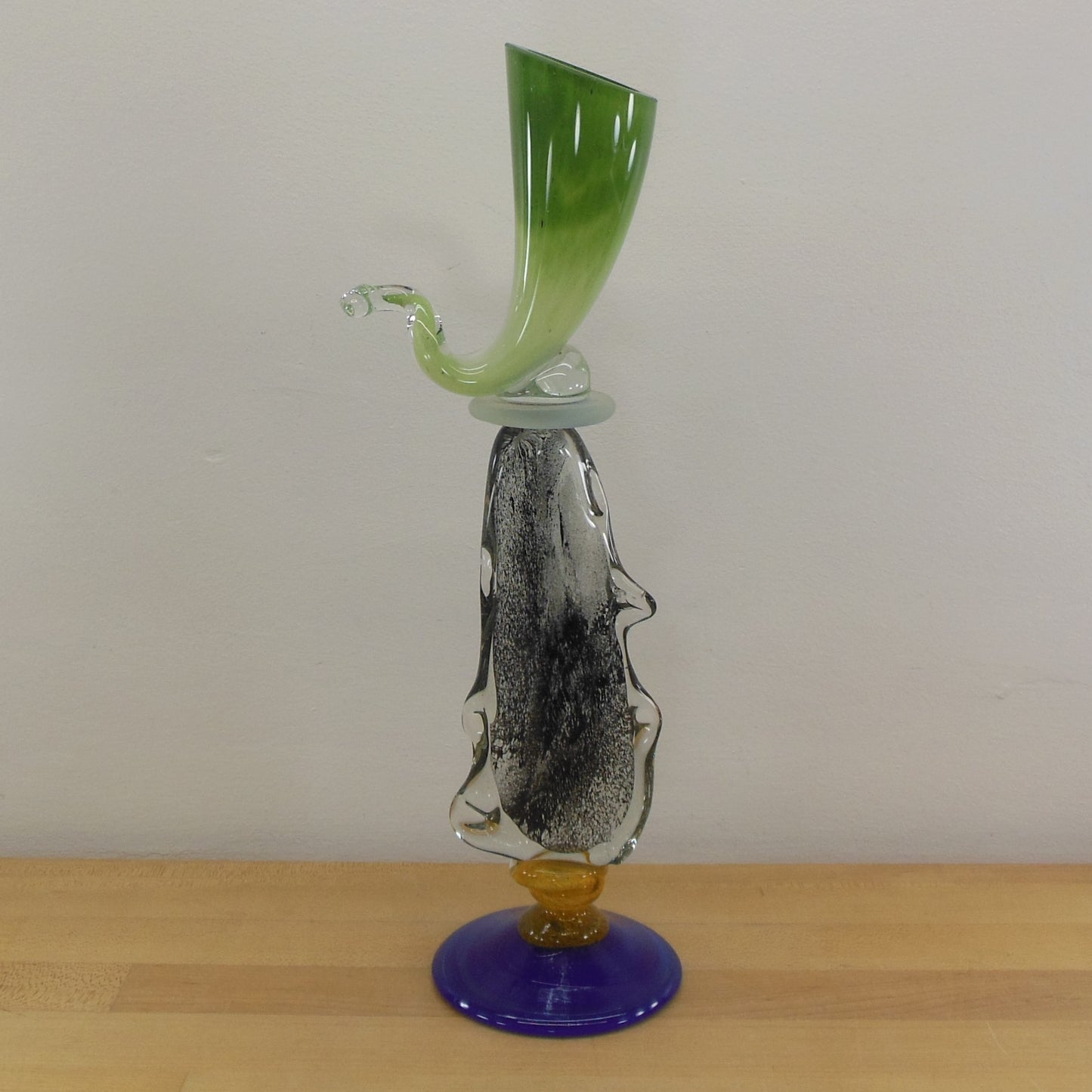 Signed Unknown Blown Art Glass Sculpture Abstract Cornucopia Morris