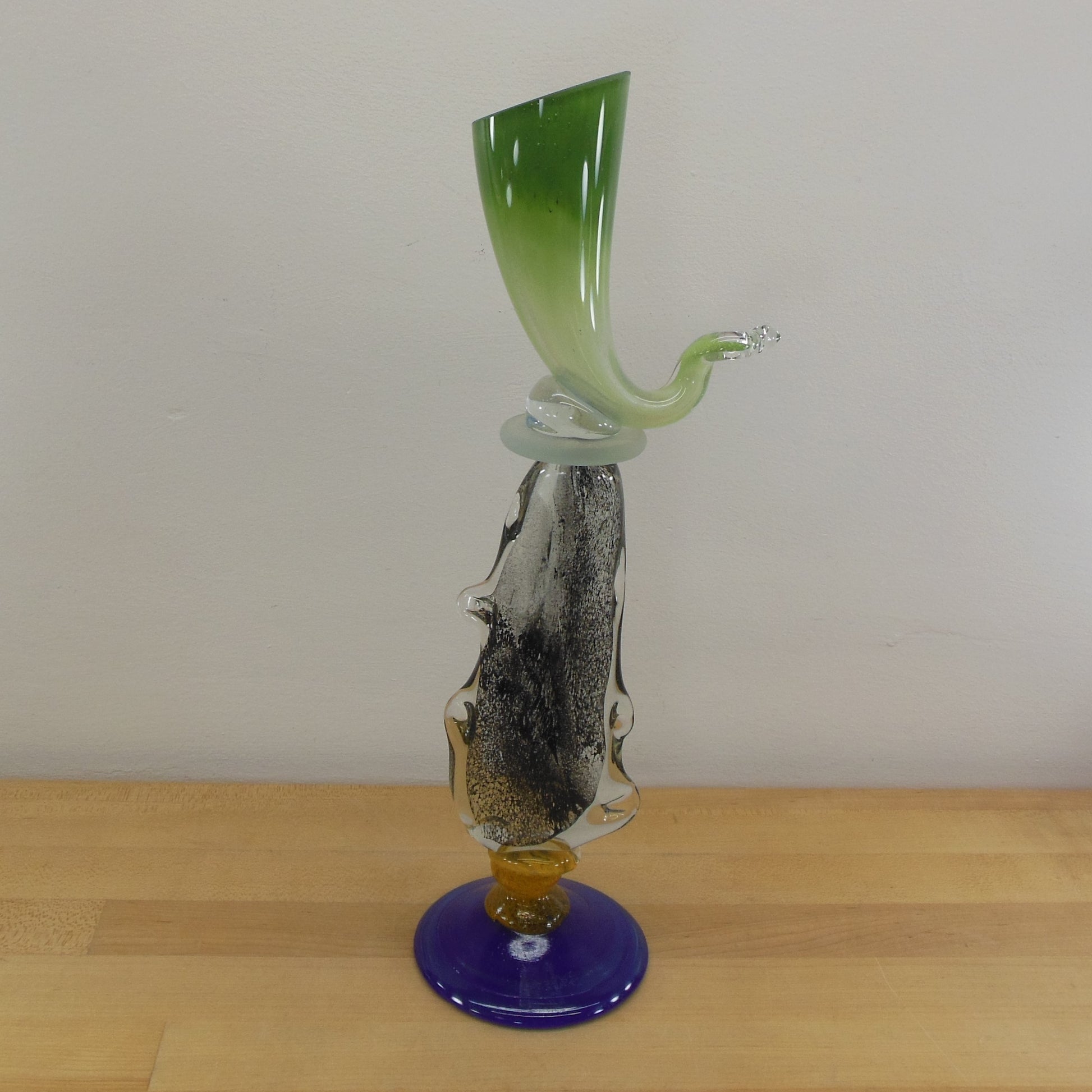 Signed Unknown Blown Art Glass Sculpture Abstract Cornucopia Morris 16"