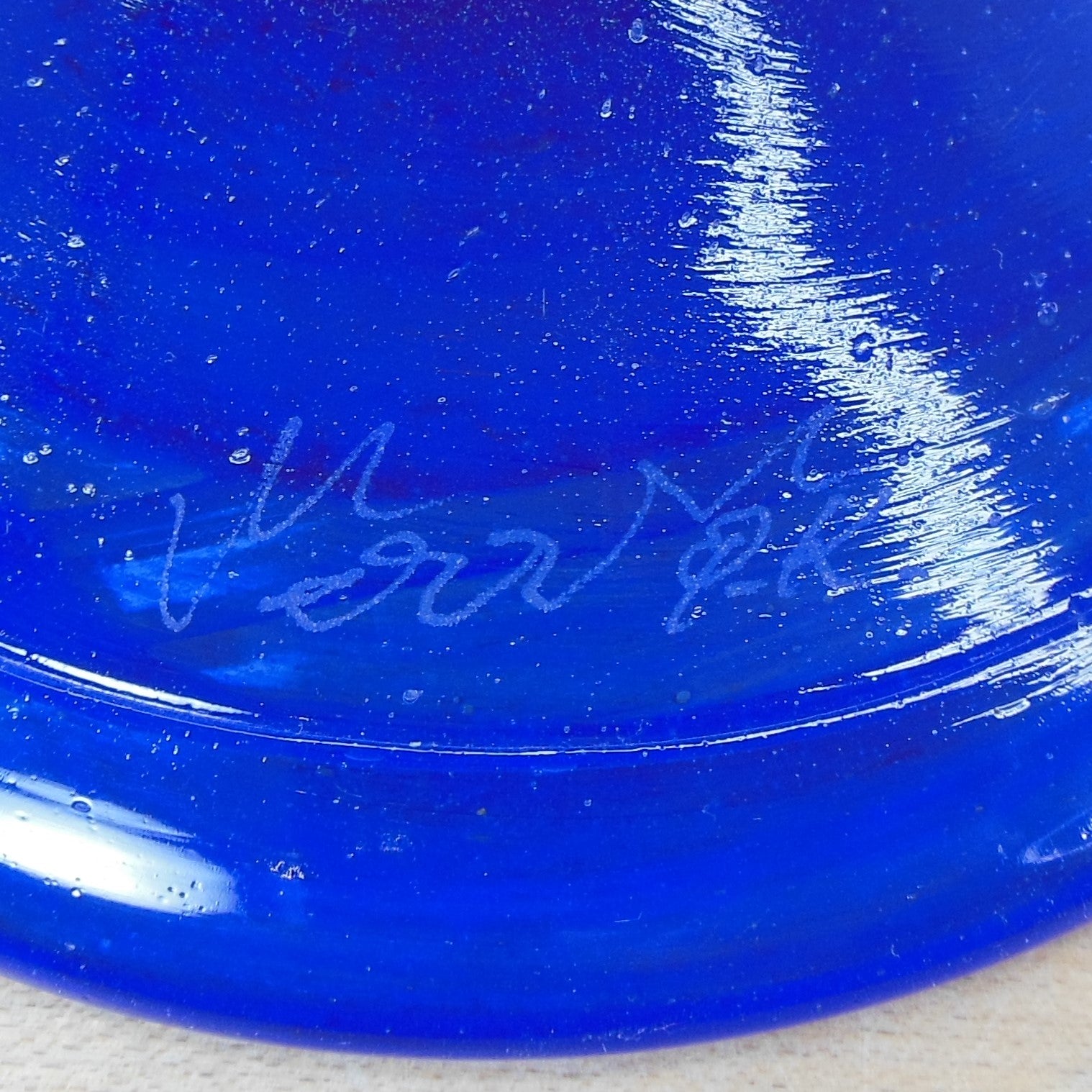 Signed Unknown Blown Art Glass Sculpture Abstract Cornucopia Morris Signature