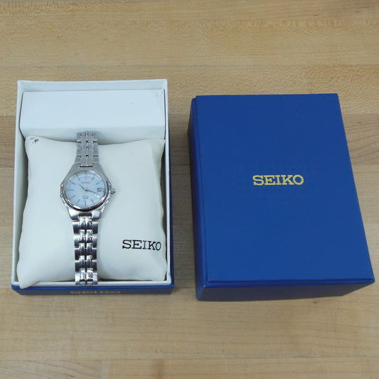 Seiko Women's Solar 100M Dress Watch SUT047 Pearl Stainless 