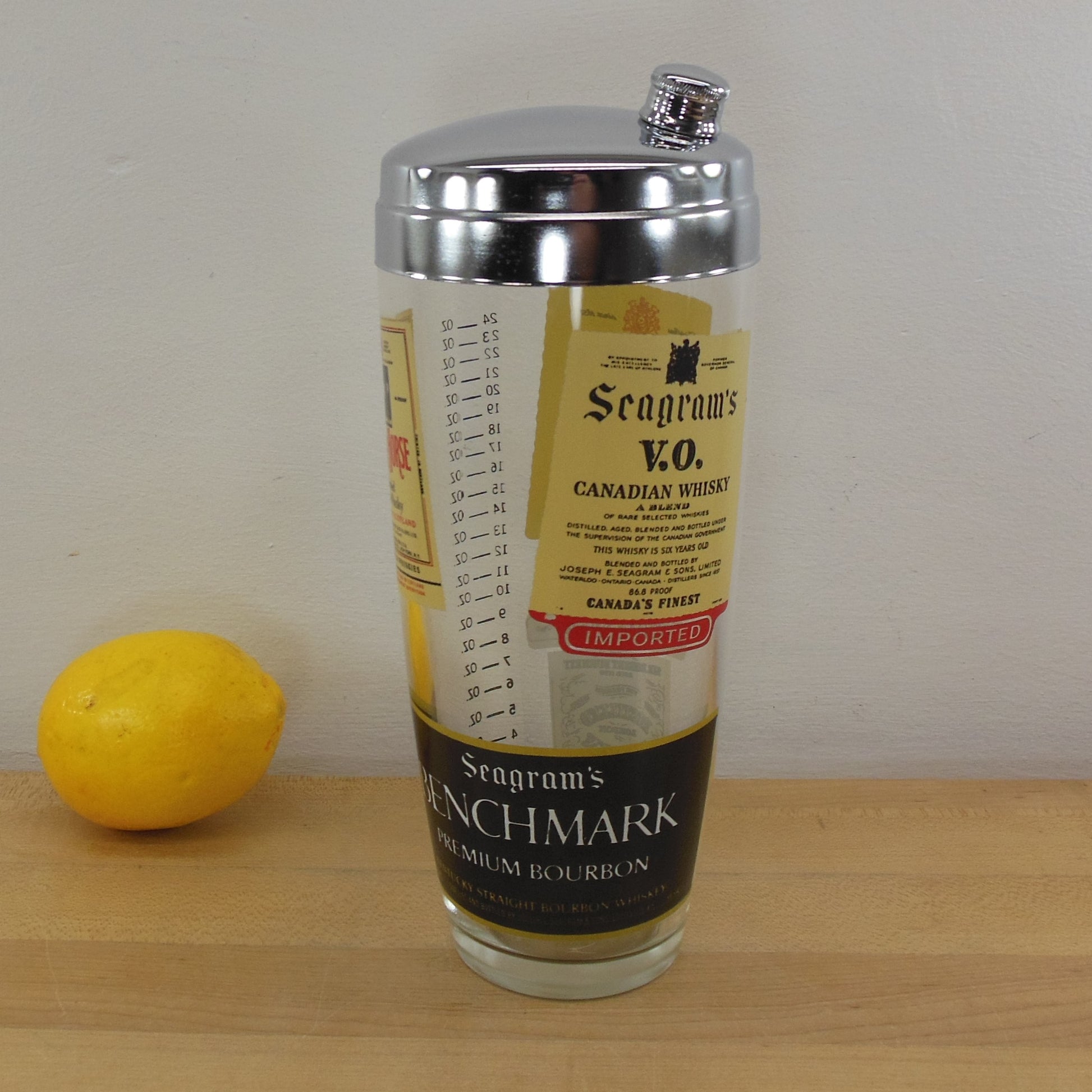 Seagram's Advertising Chrome Glass Cocktail Shaker