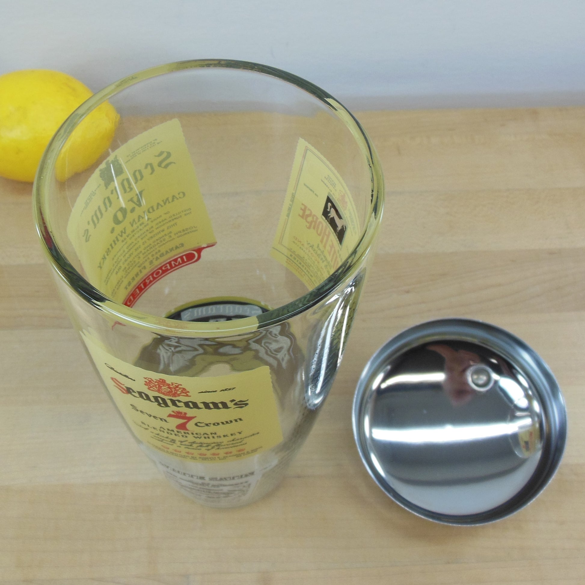 Seagram's Advertising Chrome Glass Cocktail Shaker Unused