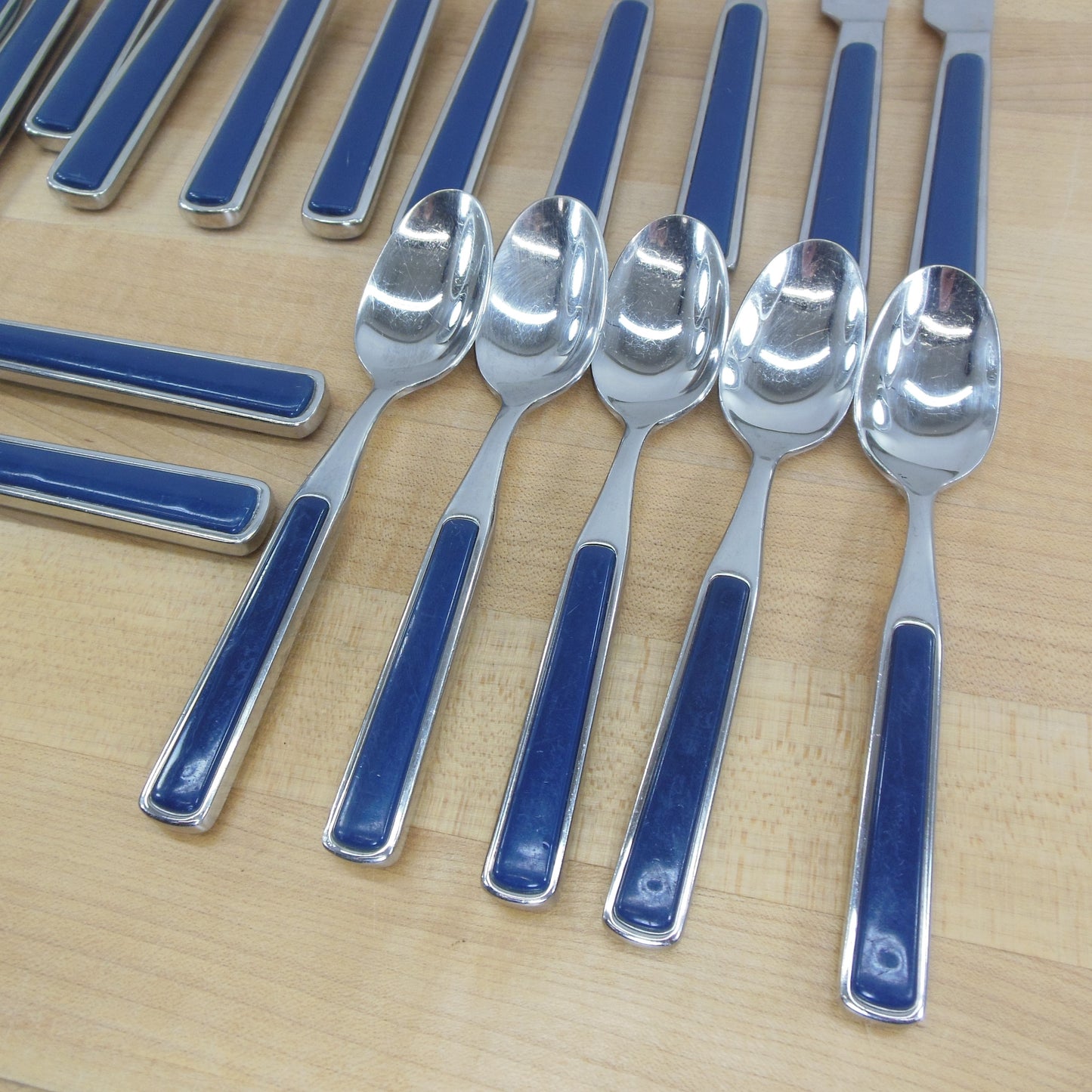 Seed France Stainless Flatware Blue Handle - Partial Set 20 Pieces Used