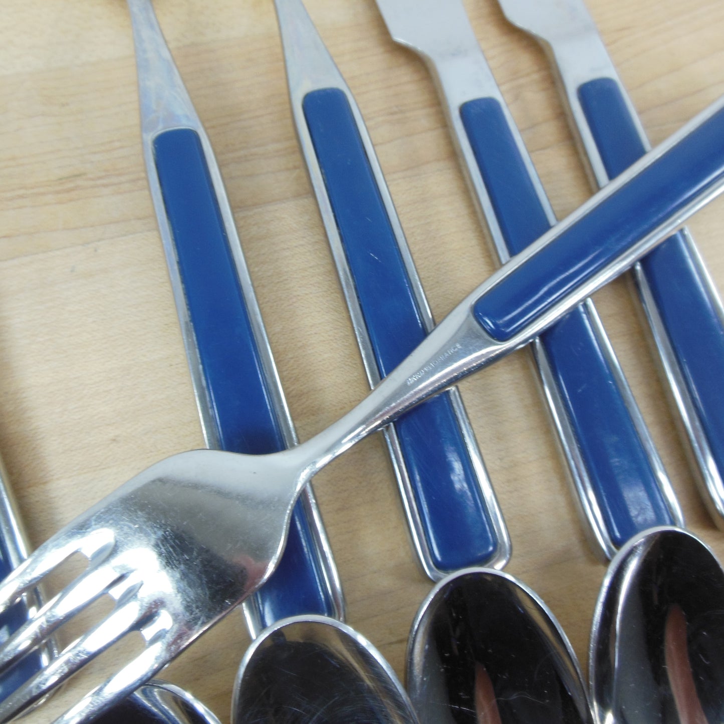 Seed France Stainless Flatware Blue Handle - Partial Set 20 Pieces Fork Spoon Teaspoon Knife
