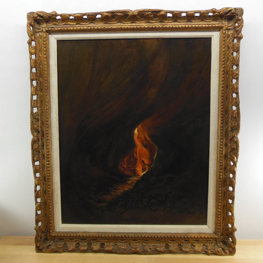 F. W. Shaffer Signed Oil Painting Camp Fire In Canyon Cave