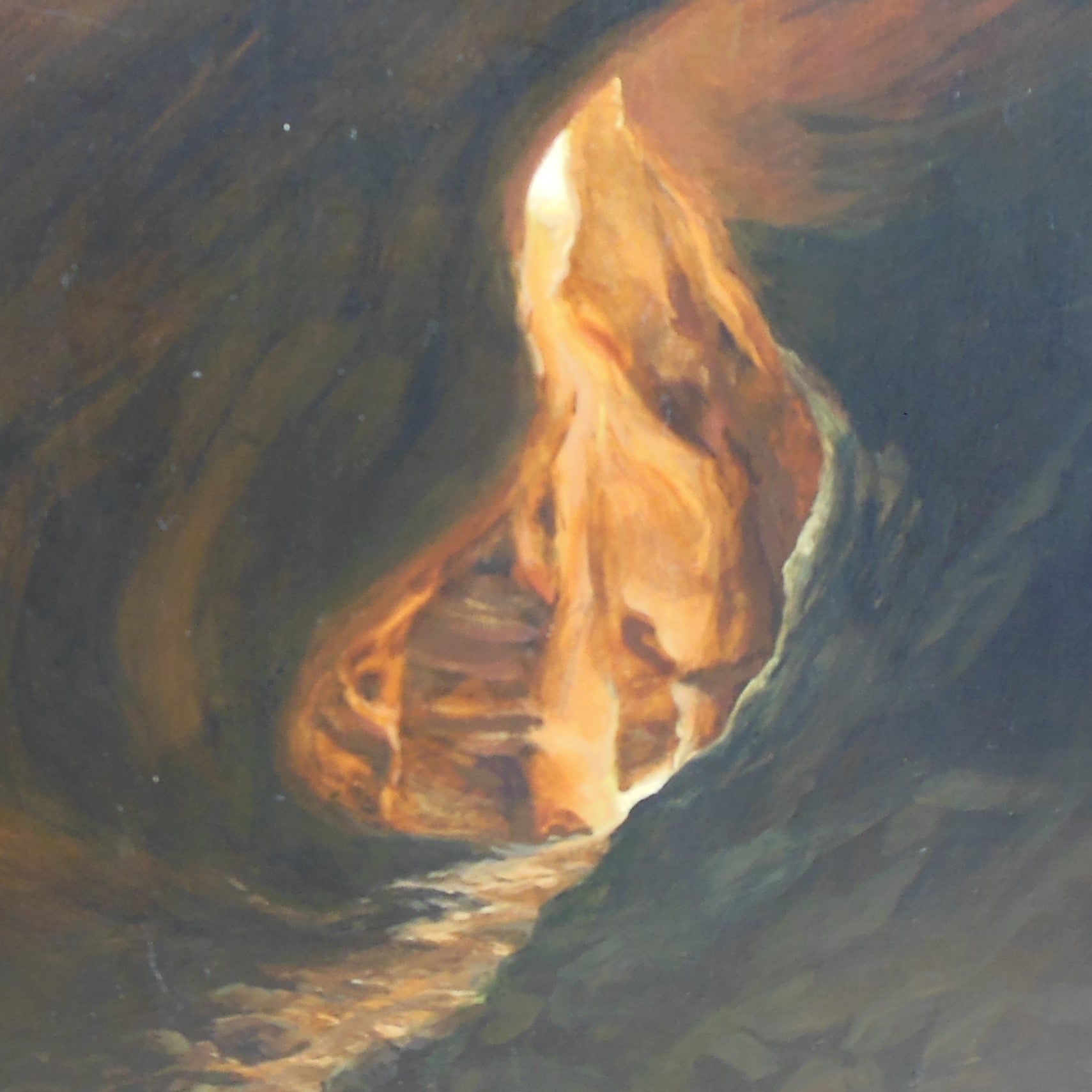 F. W. Shaffer Signed Oil Painting Camp Fire In Canyon Cave Crevice