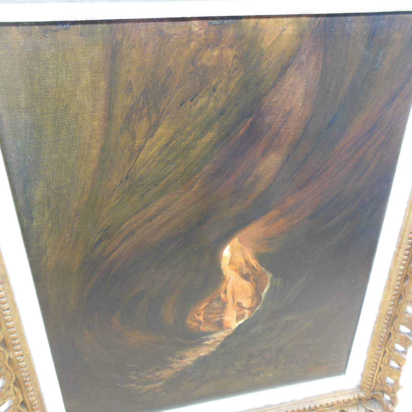 F. W. Shaffer Signed Oil Painting Camp Fire In Canyon Cave Artist Board