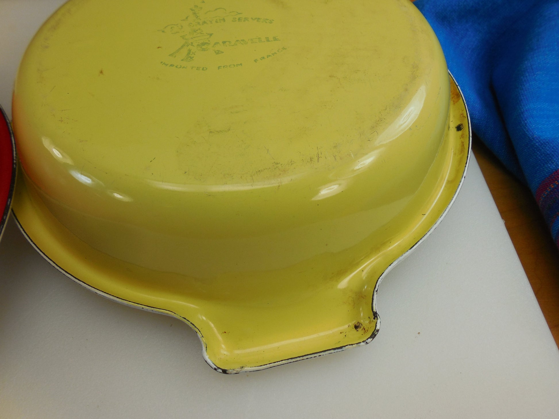 Caravelle France Gratin Servers Red Yellow Enamelware - Not Sizzlers... flared edge