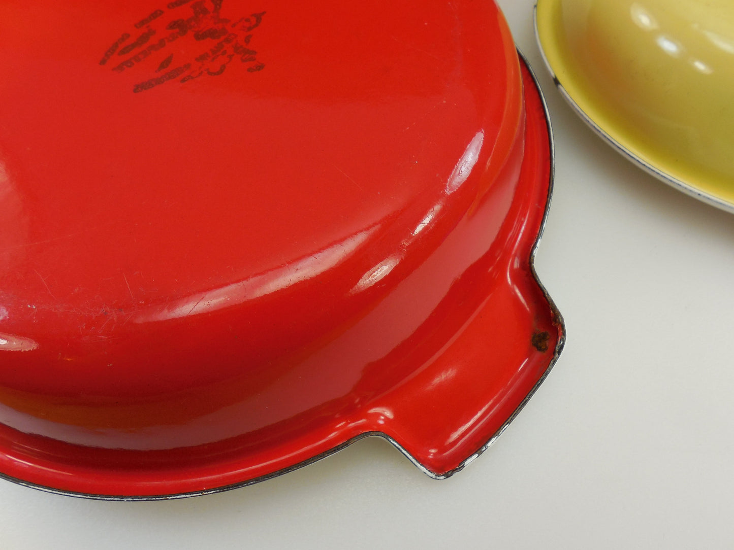 Caravelle France Gratin Servers Red Yellow Enamelware - Not Sizzlers... rolled edge
