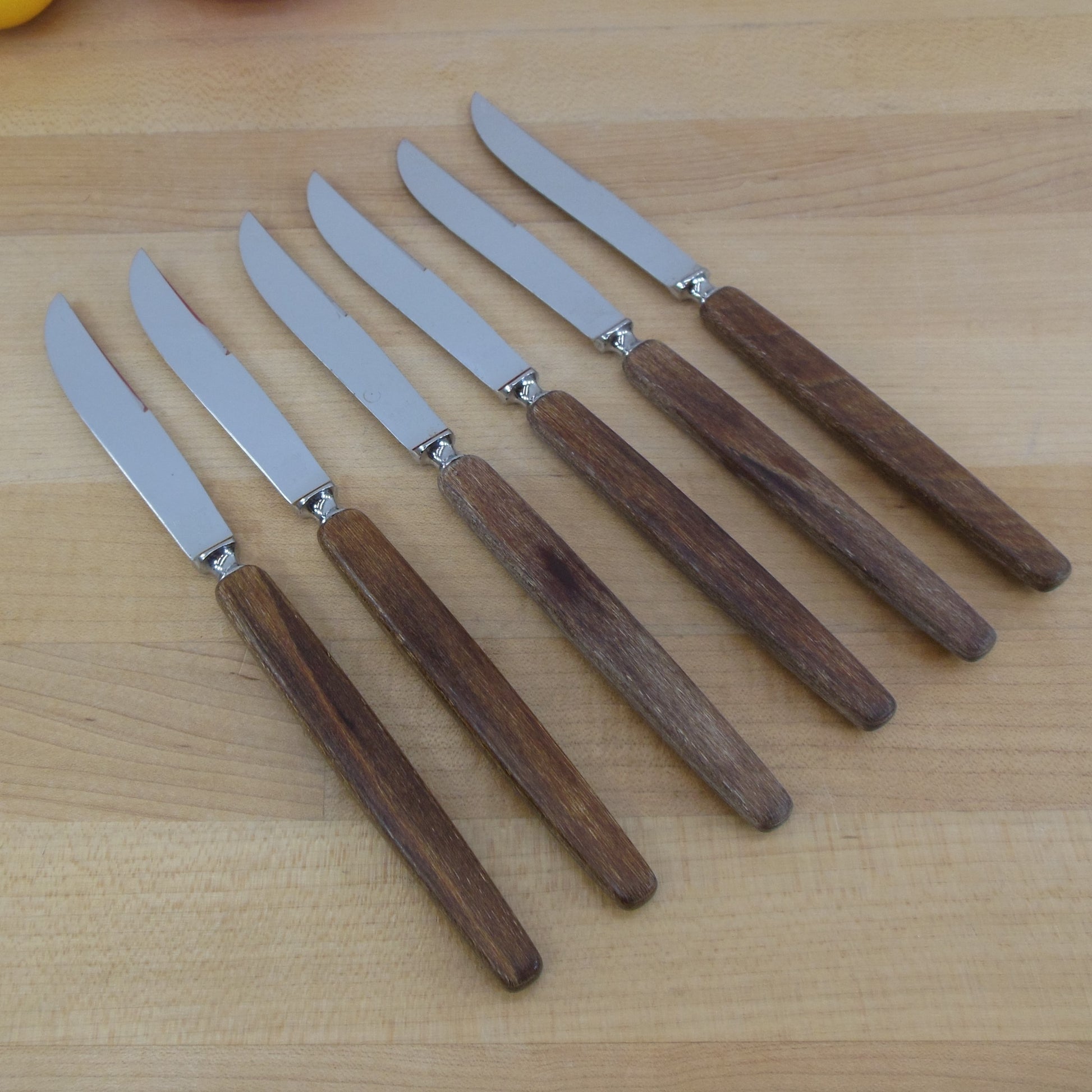 Marshall Fields Solingen Germany 6 Steak Knife Set Stainless Wood Handle