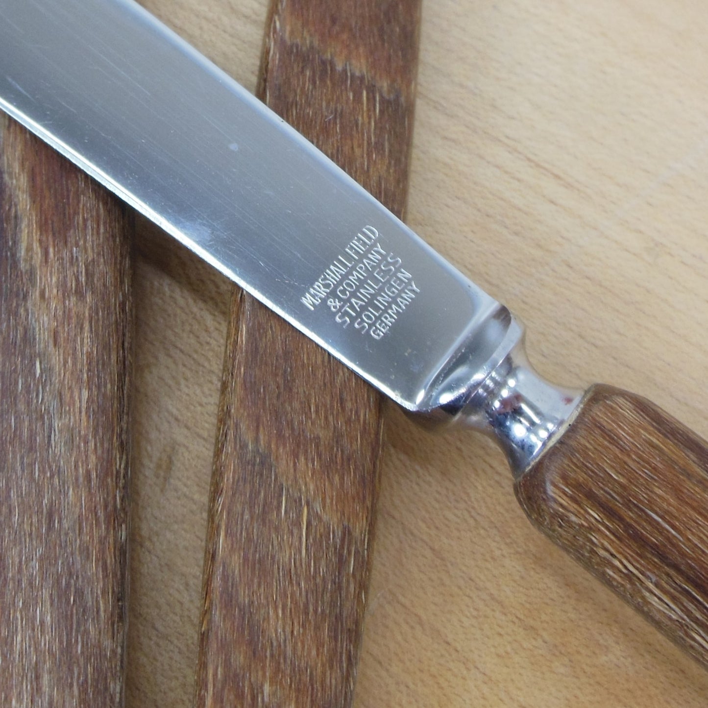 Marshall Fields Solingen Germany 6 Steak Knife Set Stainless Wood Handle used