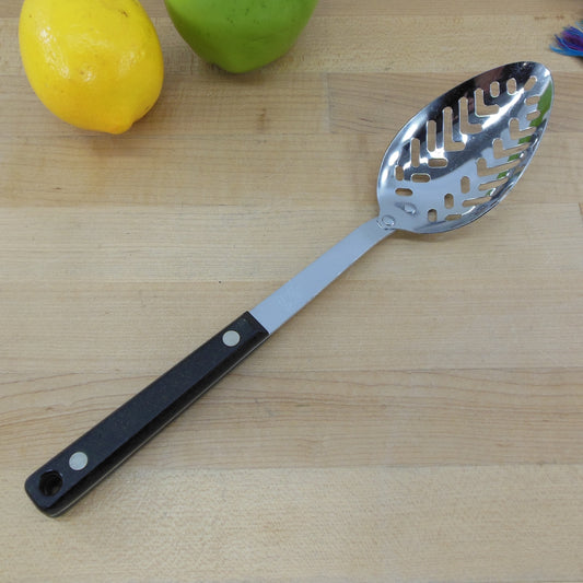 EKCO Flint Vanadium Stainless USA - Large Slotted Spoon Black Handle