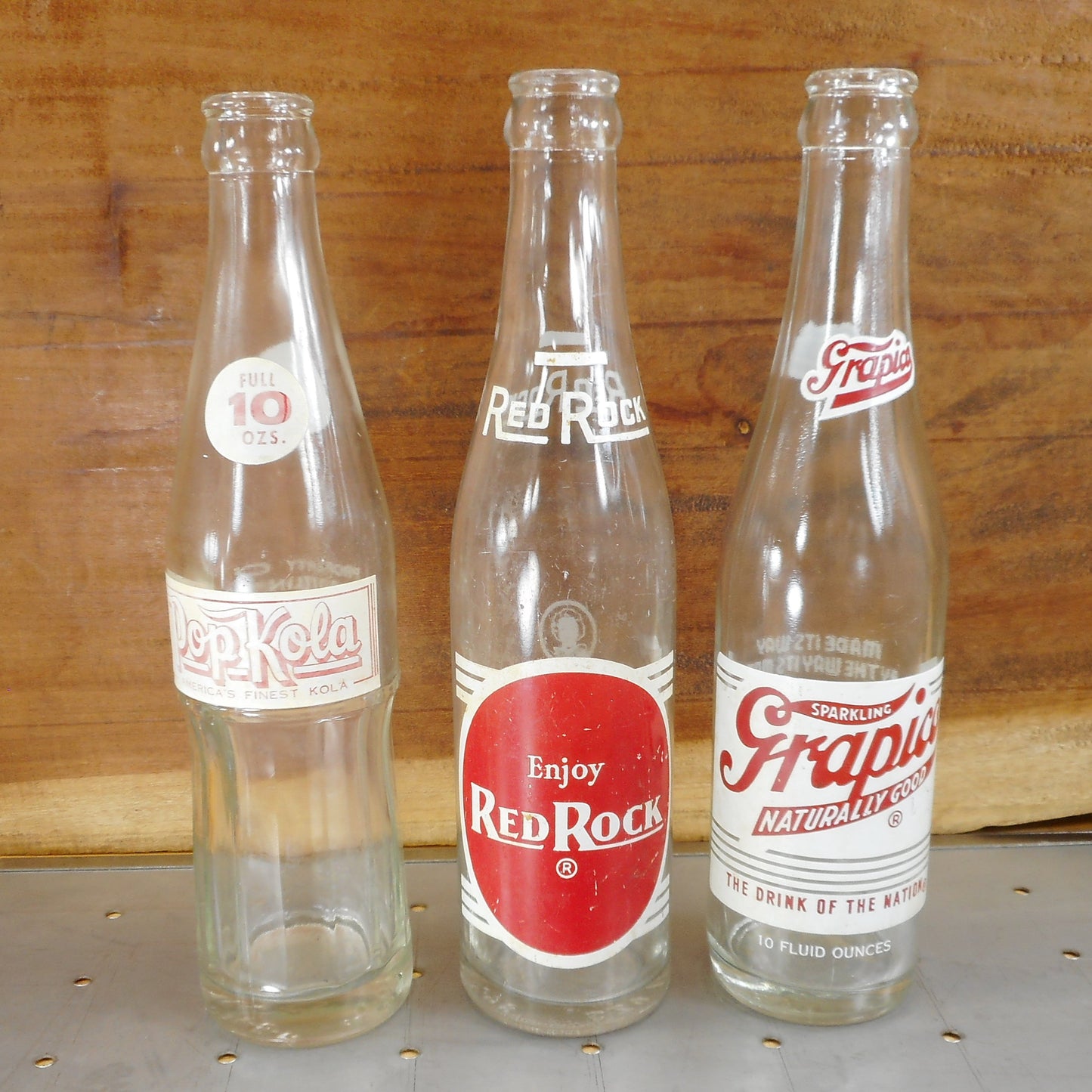 Soda Pop Bottles - Pop Kola, Red Rock, Grapico 10 oz. Vitage