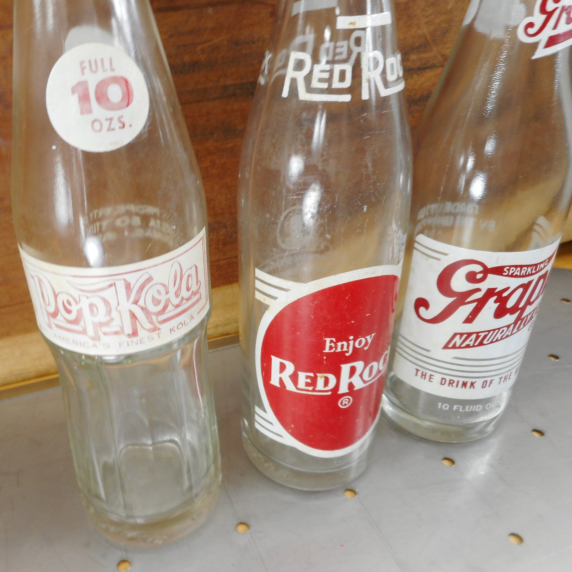 Soda Pop Bottles - Pop Kola, Red Rock, Grapico 10 oz. Red White