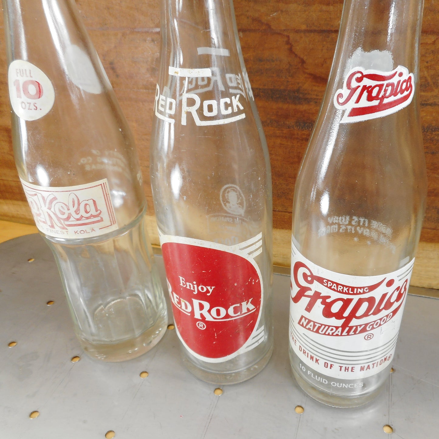 Soda Pop Bottles - Pop Kola, Red Rock, Grapico 10 oz. 1960's