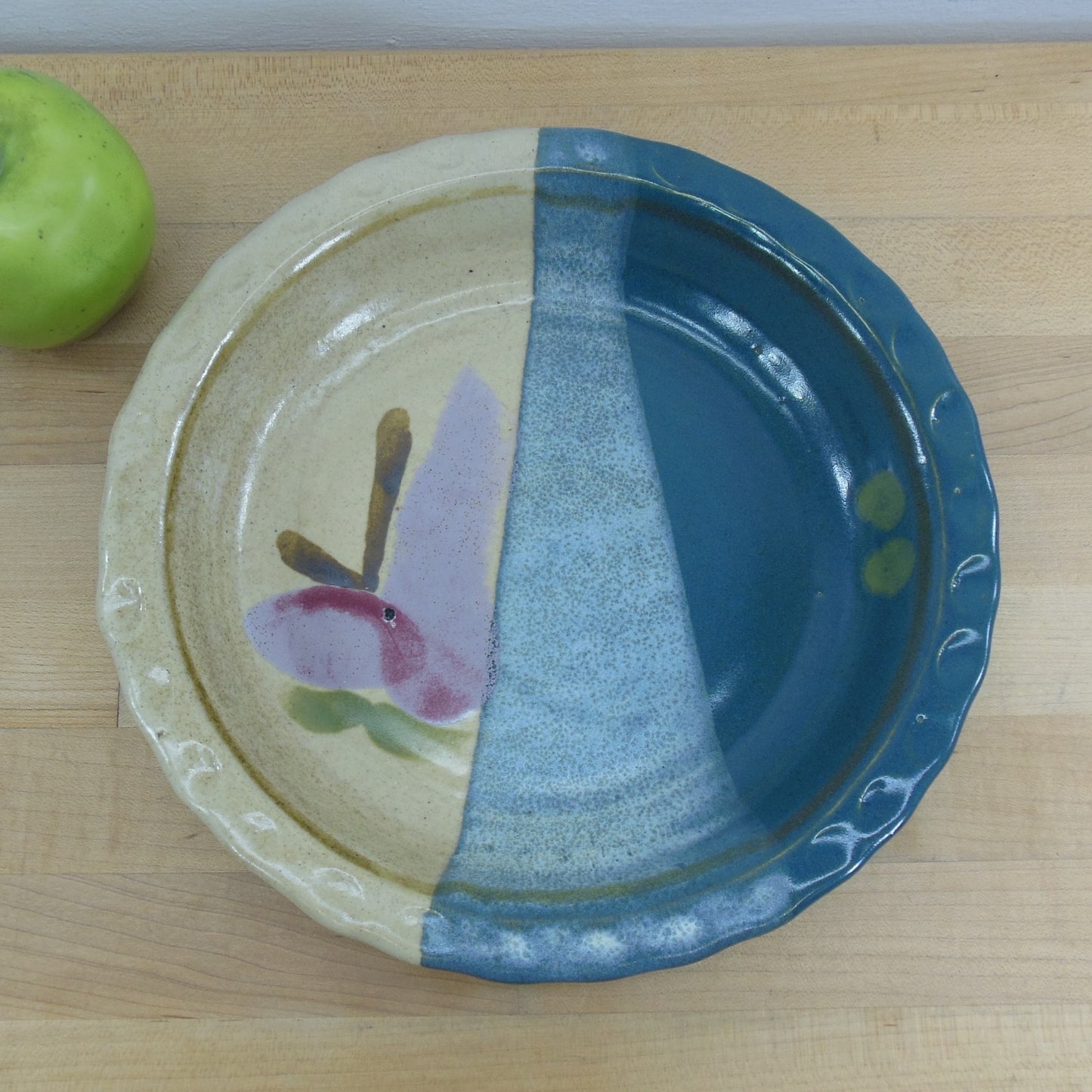 Stanfield Pottery Pie Plate Dish Turquoise Tan Pink