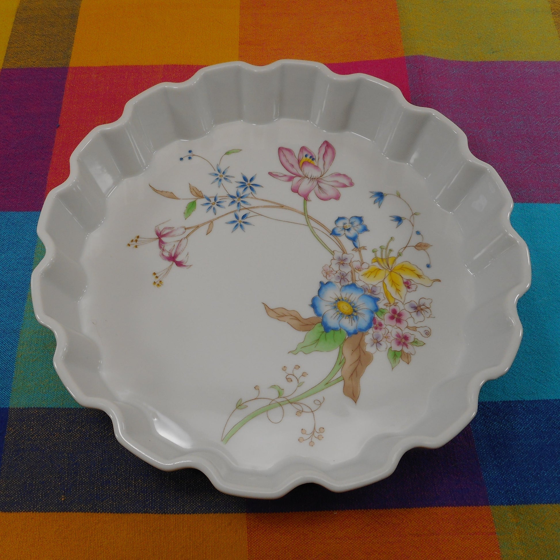 Stafford 1984 Porcelain Meadow Flowers Pie Plate Dish Ovenware