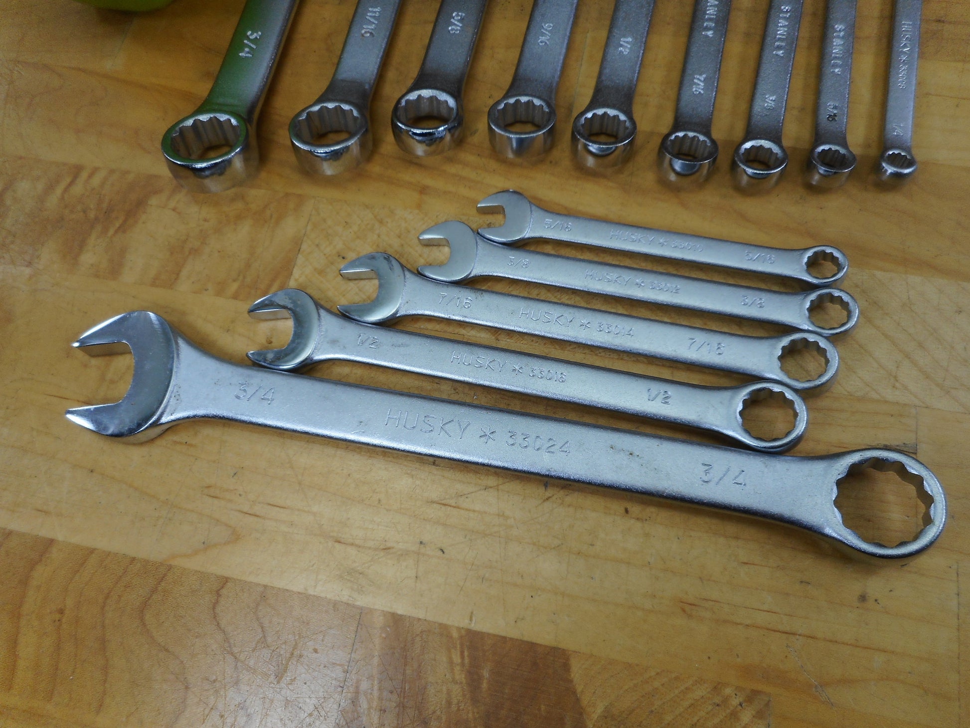Stanley & Husky Combination SAE Wrench Set Lot 14 Pc. Alloy Steel Used
