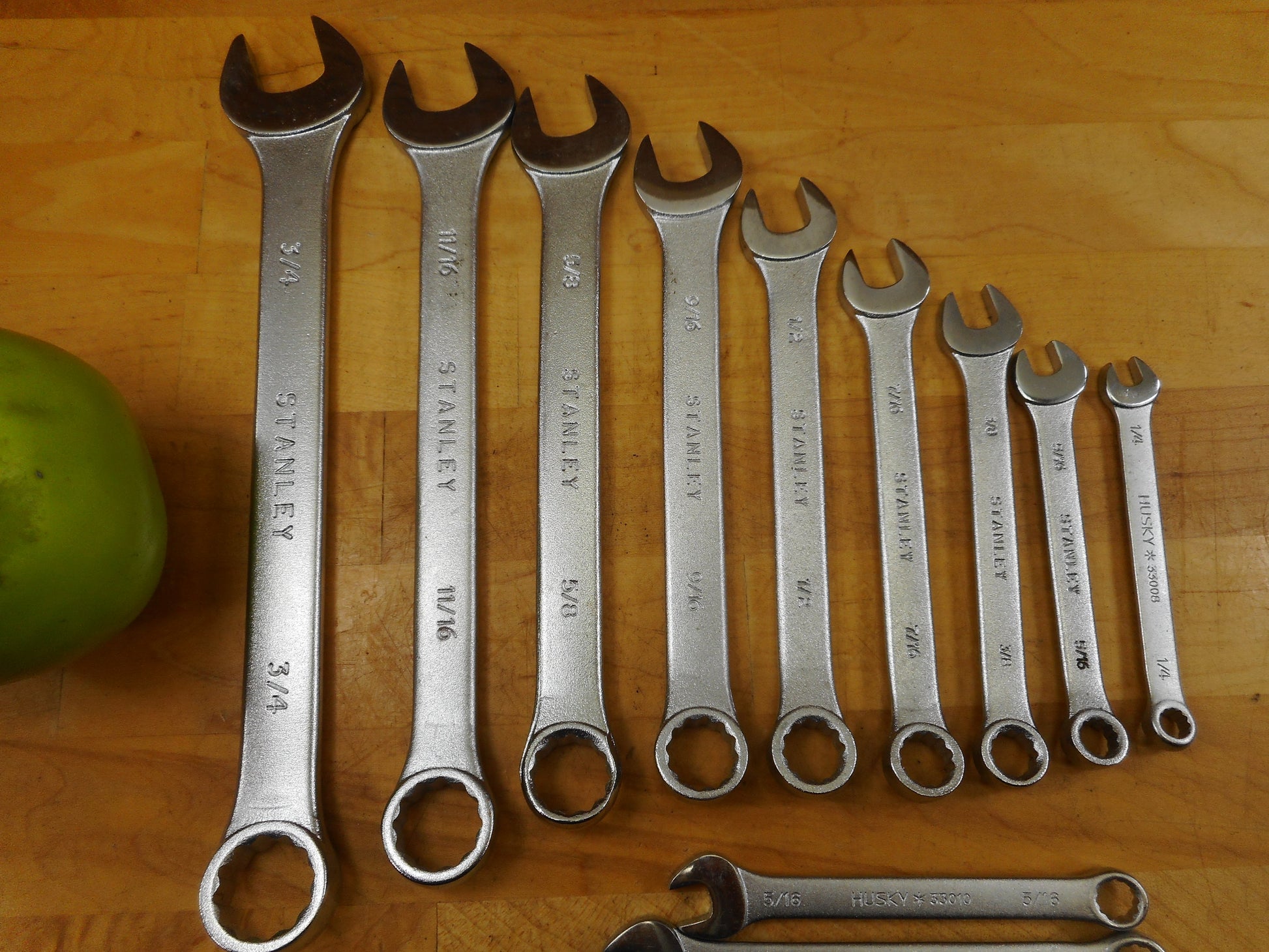 Stanley & Husky Combination SAE Wrench Set Lot 14 Pc. Alloy Steel 1/4 to 3/4