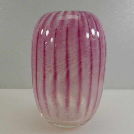 John Sullivan Signed Studio Art Glass Vase 6" Pink Pulls Clear
