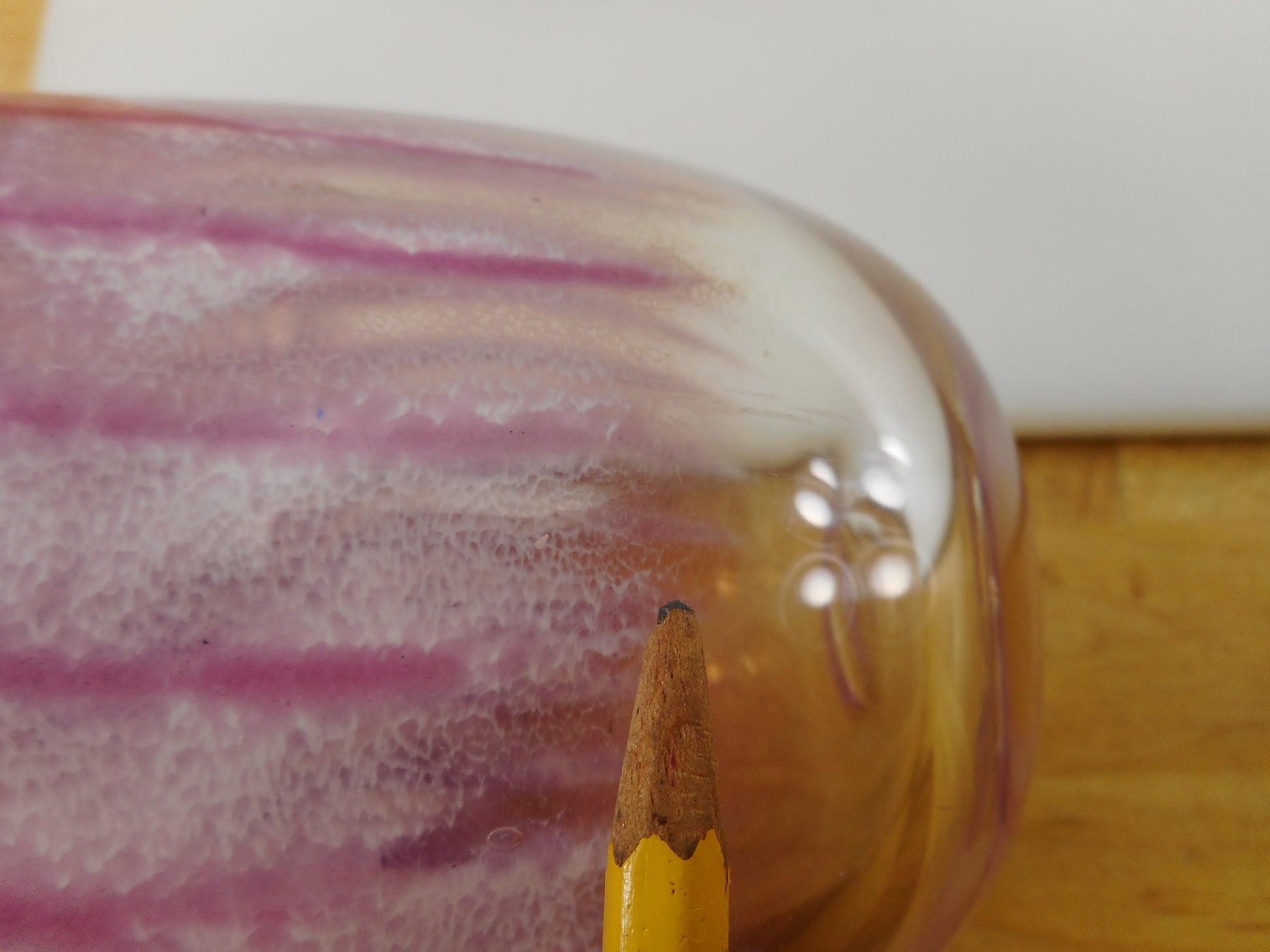 John Sullivan Signed Studio Art Glass Vase 6" Pink Pulls Clear... scratch