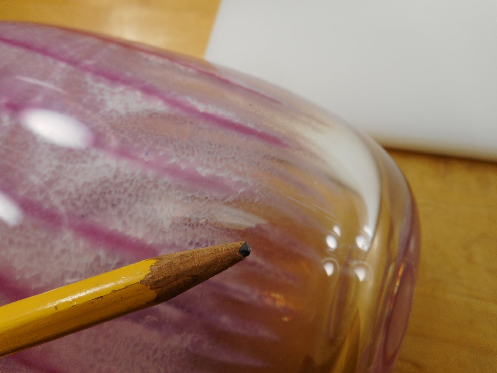 John Sullivan Signed Studio Art Glass Vase 6" Pink Pulls Clear ... scratch