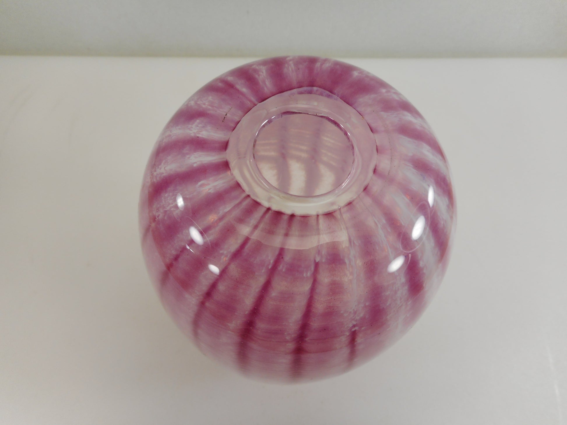 John Sullivan Signed Studio Art Glass Vase 6" Pink Pulls Clear Blown