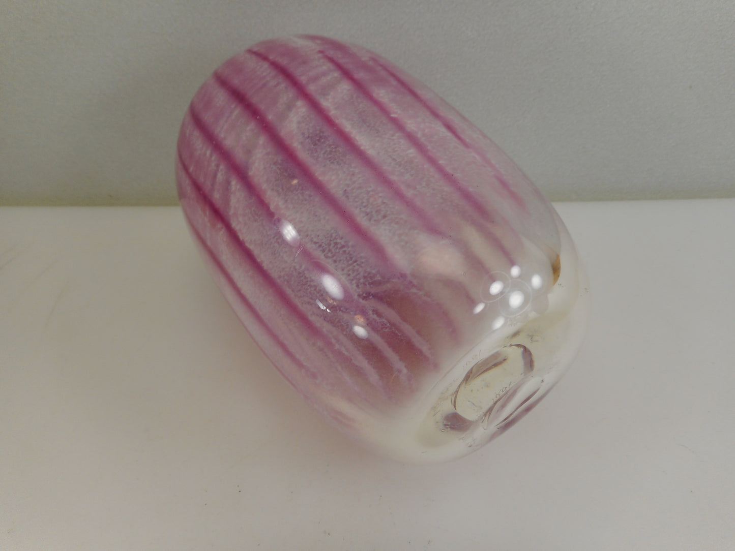 John Sullivan Signed Studio Art Glass Vase 6" Pink Pulls Clear 1990s